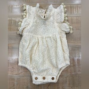 YO BABY boutique eyelet lace cream ruffle bubble romper dress photography outfit